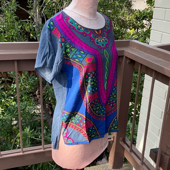 Colorful lightweight,  short sleeve blouse  ethnic vibes, xs - Picture 4 of 7